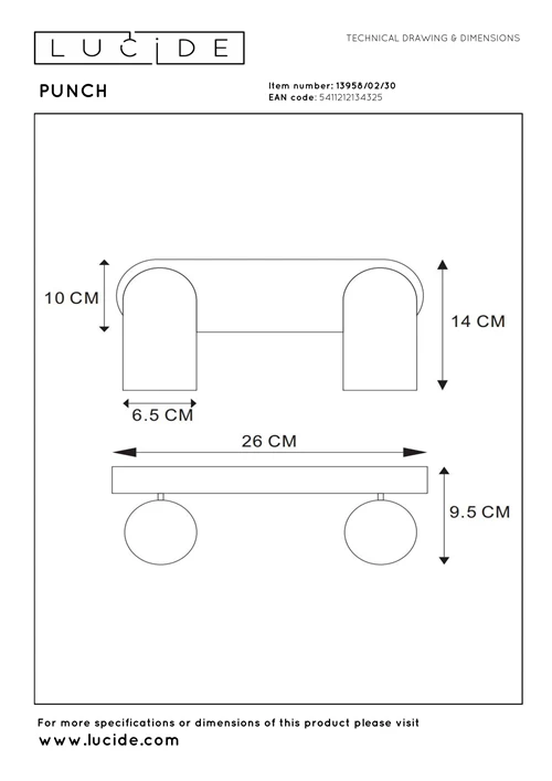 Lucide PUNCH - Deckenstrahler - 2xGU10 - Schwarz - technisch